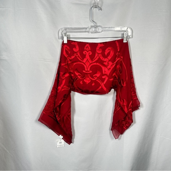 Vakko Silk Viscose Burnout Velvet Shawl Red Jewel Tone Scarf 45x41 NWT - Picture 8 of 12